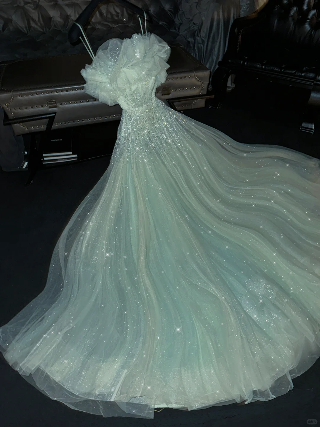 Glamorous Mint Green Sparkle Tulle Sequined Ruffled Formal Formal Evening Gown TP5400