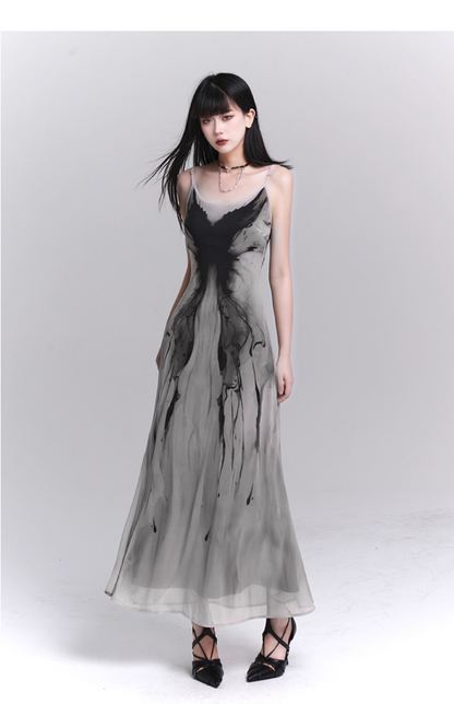 Women Fashion Design Sense Seaside Party Grey Spaghetti Strap Dress TP2918