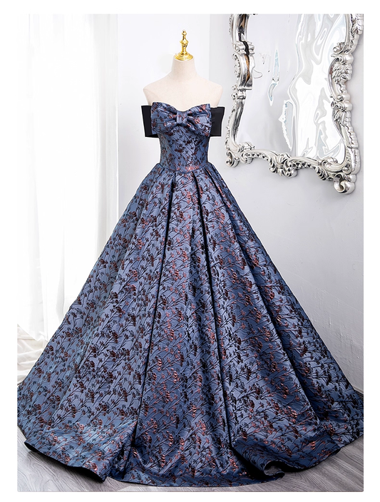 Vintage Floral Satin Sweet 16 Quinceanera Bow Off-the-shoulder Evening Dress Long Ball Gown TP4946