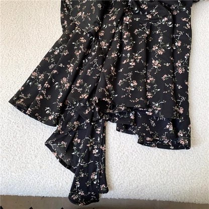 New Fashion Floral Design A-line Black High-waist Sleeveless Spaghetti Strap Dress TP3258