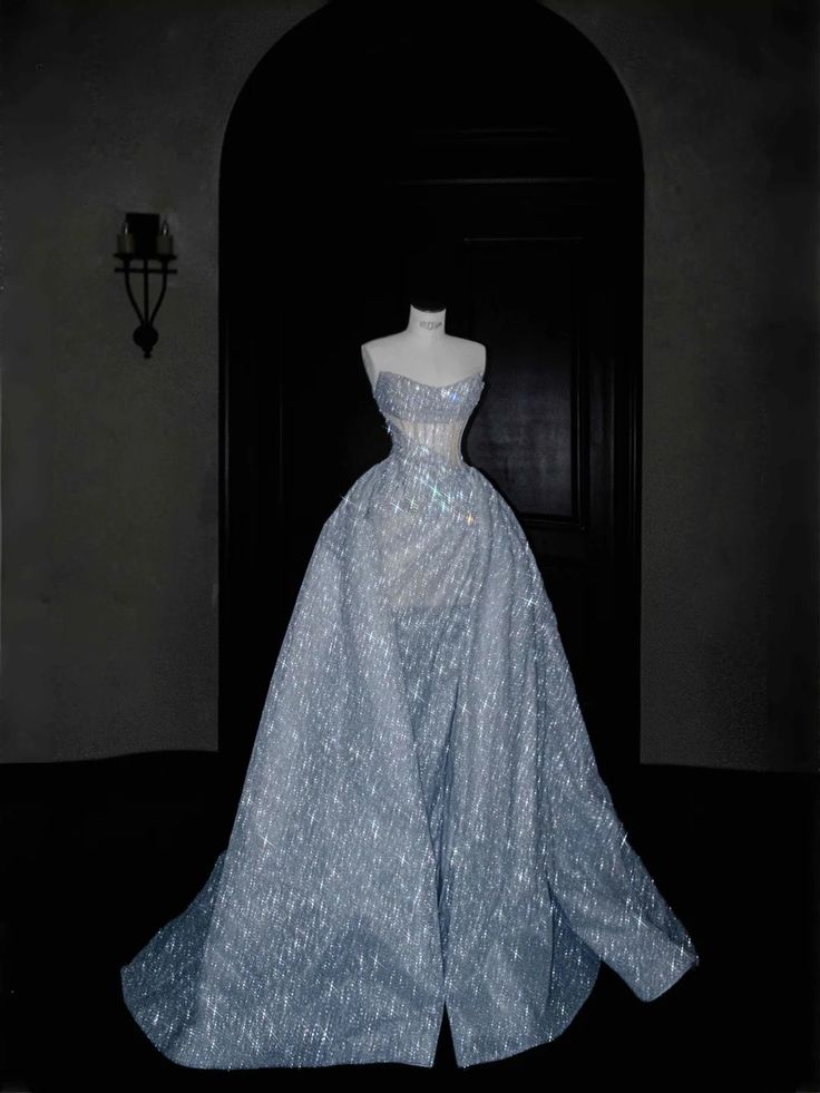 Glamorous Light Blue Sparkle Sequin Strapless A-Line Quinceañera Ball Gown TP5179