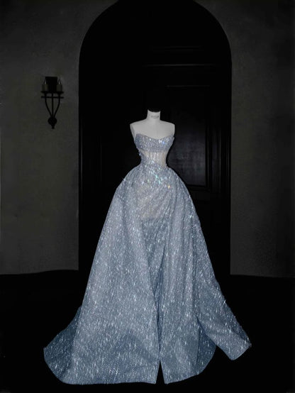 Glamorous Light Blue Sparkle Sequin Strapless A-Line Quinceañera Ball Gown TP5179