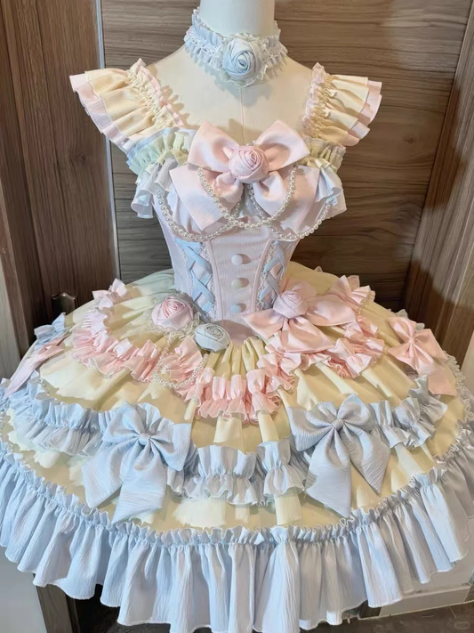 Cute Bow Decoration A-Line Tiered Design Party Dress Homecoming Dress TP4248