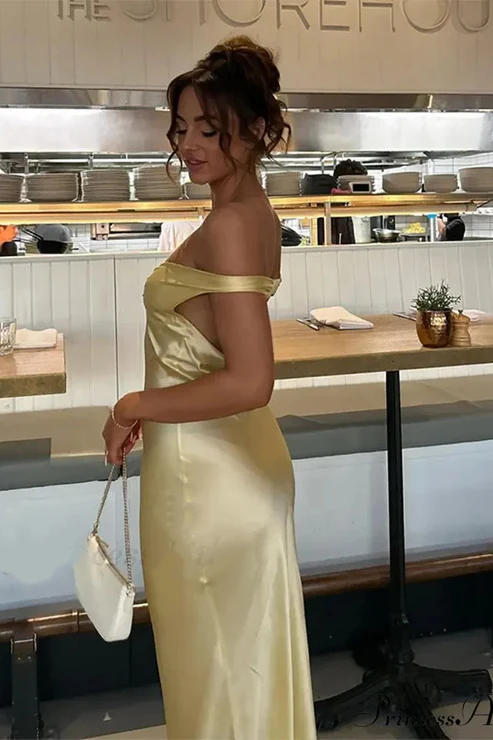 Vintage Satin Off-the-Shoulder Mermaid Evening Dress TP5819
