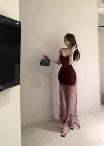 New Sexy Design Lace Mesh Slim Spaghetti Strap Dress TP2962