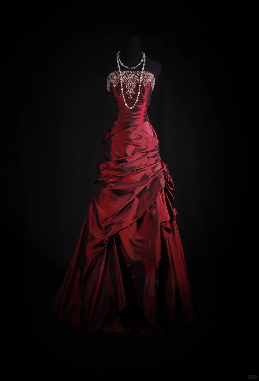 Elegant Burgundy Satin Strapless Beaded Mermaid Evening Gown TP5411