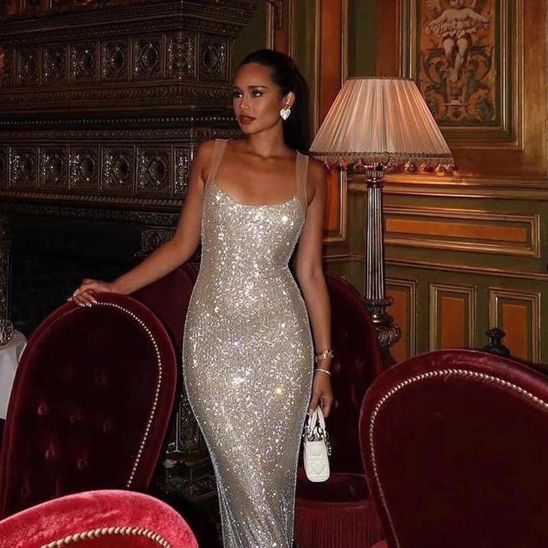 Enchanting Silvery Glittering Sequin Mermaid Long Prom Dress Evening Dress TP4346