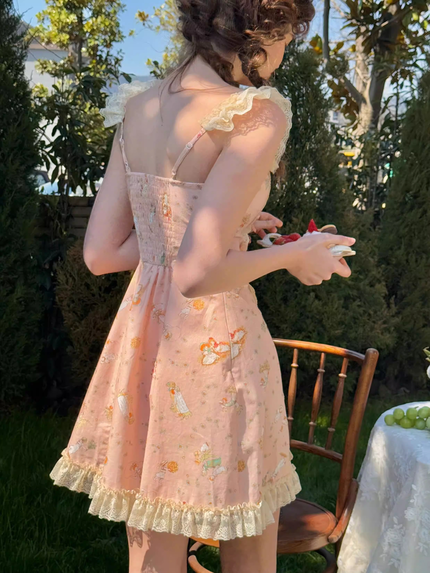 Vintage Pink Floral Ruffled A-Line Homecoming Dress Party Dress TP5690