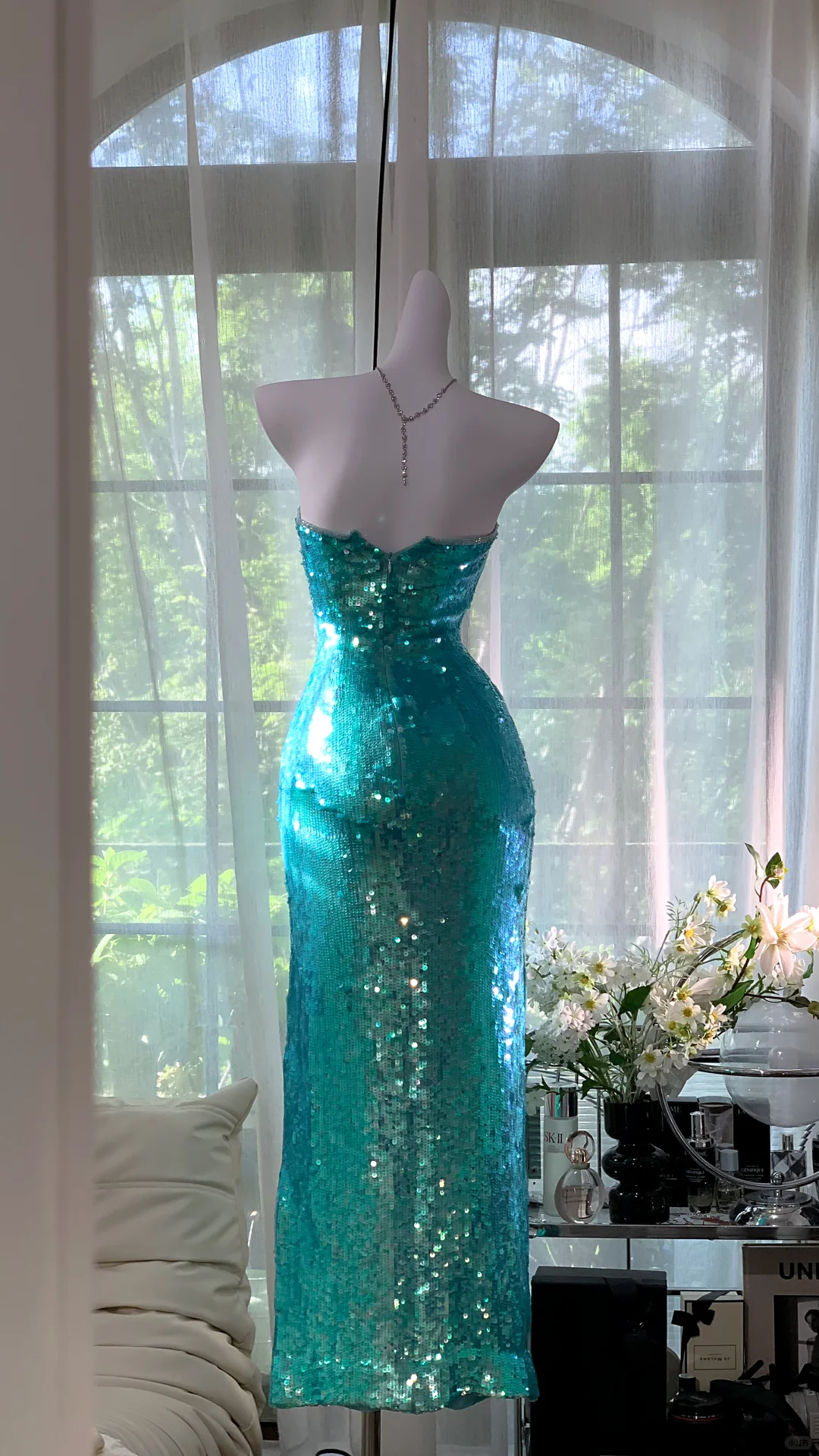 Gorgeous Glittering Green Strapless Sheath Prom Dress Evening Dress TP4302