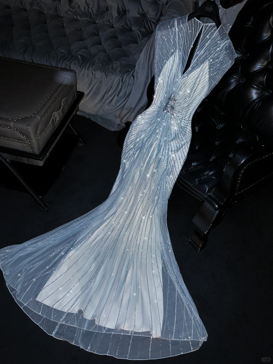 Glamorous Pale Blue Sequin Mermaid V-Neck Beaded Tulle Evening Gown TP5392