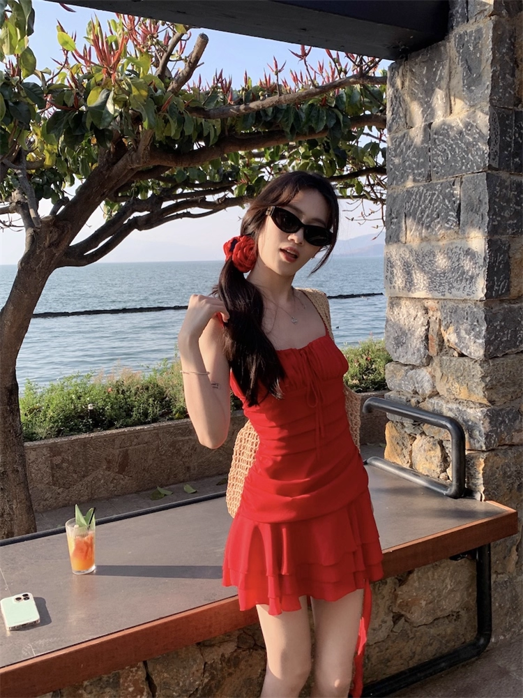 Vintage Red A-Line Tiered Homecoming Dress Party Dress Cocktail Dress TP4722