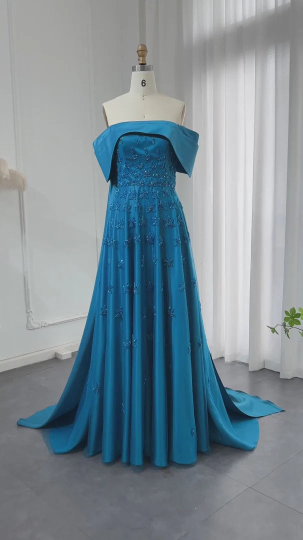 Gorgeous Sparkling Sequin Embroidery Off-the-shoulder A-Line Long Prom Dress Evening Dress TP4558