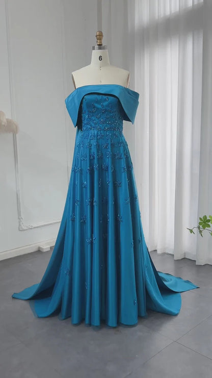 Gorgeous Sparkling Sequin Embroidery Off-the-shoulder A-Line Long Prom Dress Evening Dress TP4558