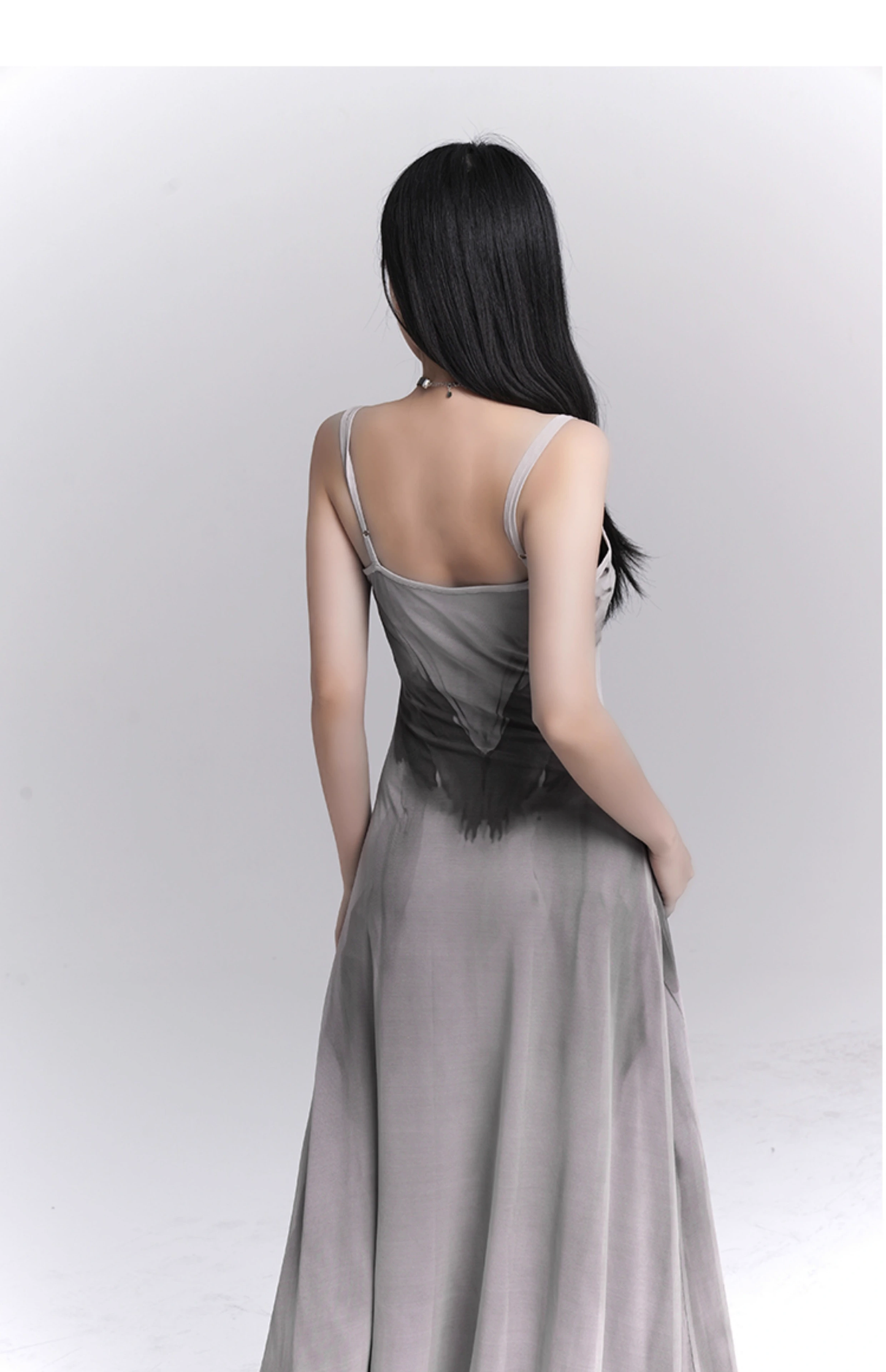 Women Fashion Design Sense Seaside Party Grey Spaghetti Strap Dress TP2918