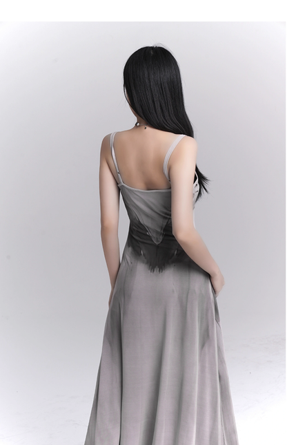 Women Fashion Design Sense Seaside Party Grey Spaghetti Strap Dress TP2918