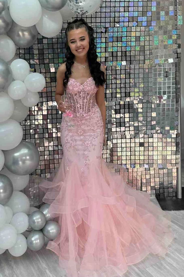 Vintage Pink Applique Strapless Sequin Evening Gown Mermaid Sweetheart Party Dress Long Formal Dress TP4972