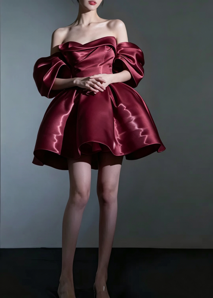 Vintage Pink Off‑the‑Shoulder Satin A‑Line Homecoming Dress TP6107