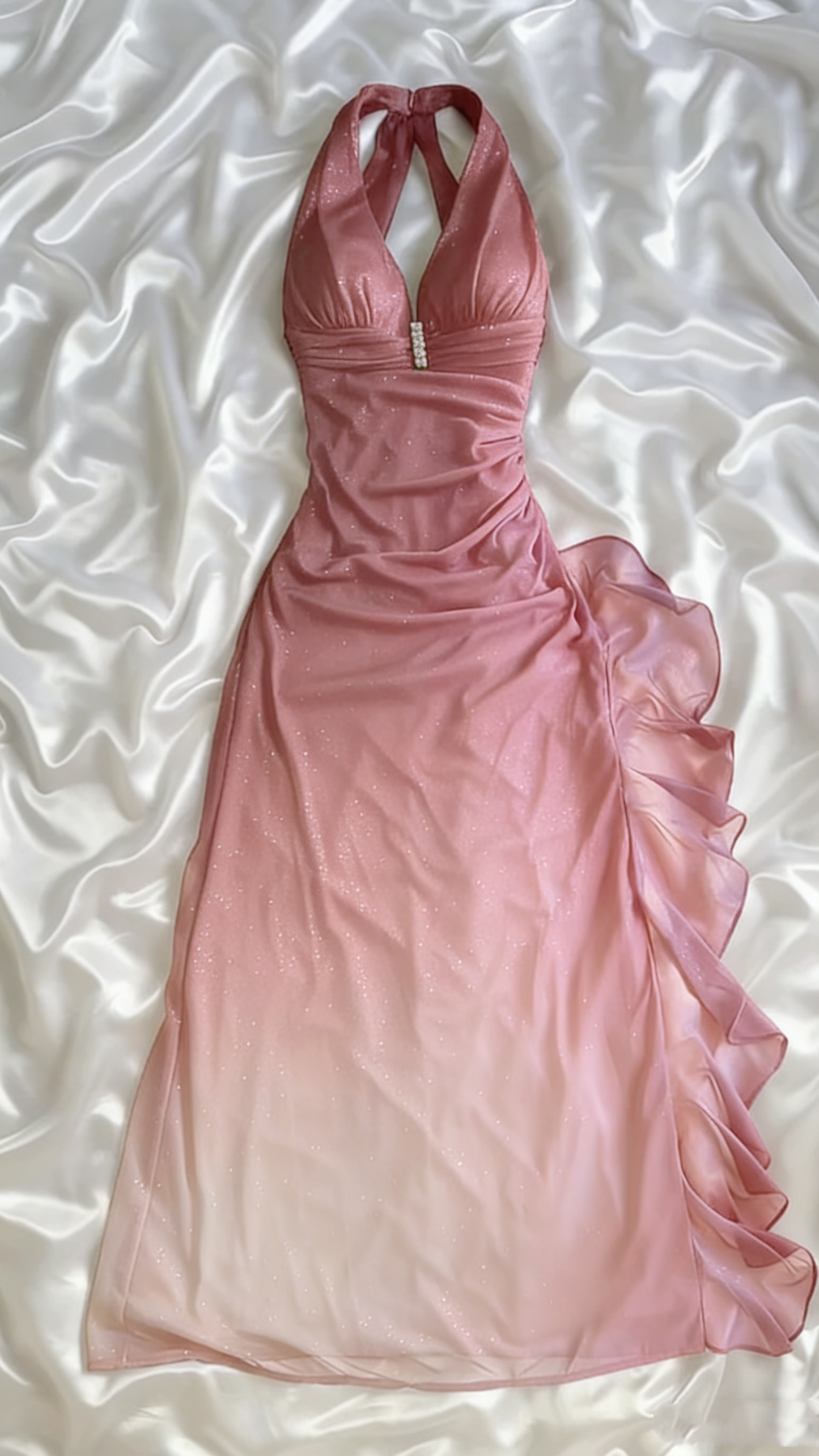 Vintage Gradient Exquisite Beaded Halter-neck Sheath Prom Dress Evening Dress TP4344
