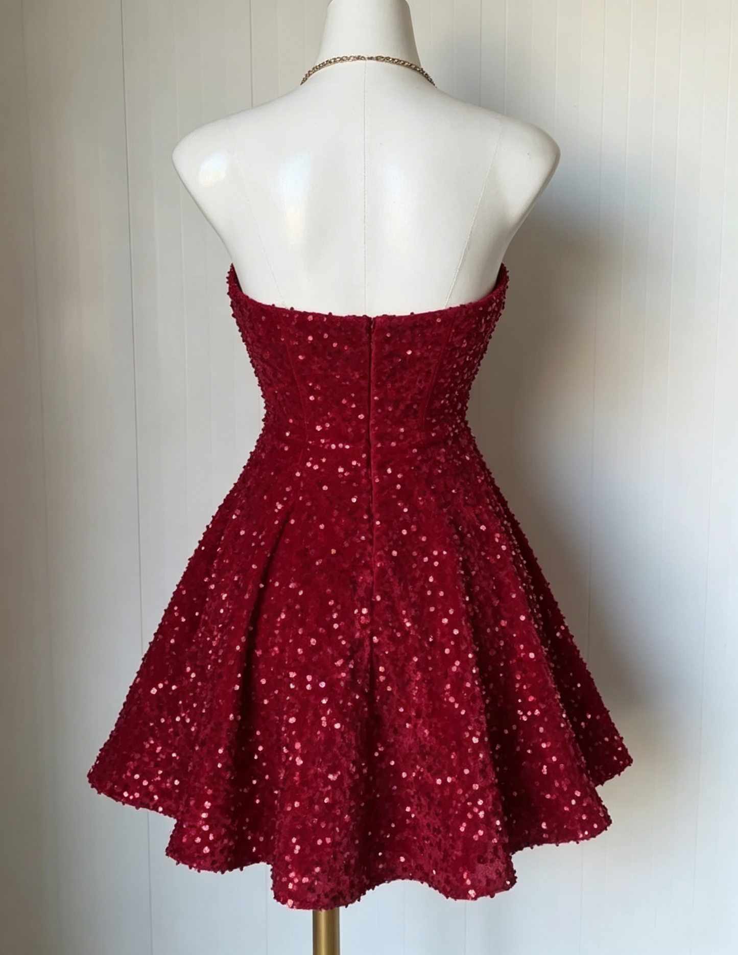 Vintage Burgundy Sequin Strapless Sweetheart A-Line Homecoming Dress TP5949