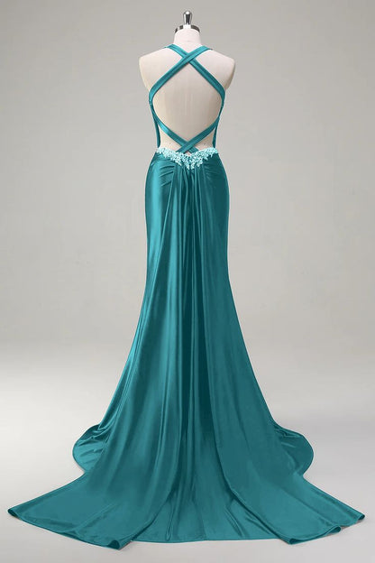 Vintage Satin Beaded Evening Gown Sheath Sweetheart Party Dress Long Formal Dress TP4977