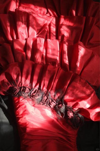 Elegant Red Sweetheart Evening Gown A-Line Strapless Tiered Prom Dress TP5219