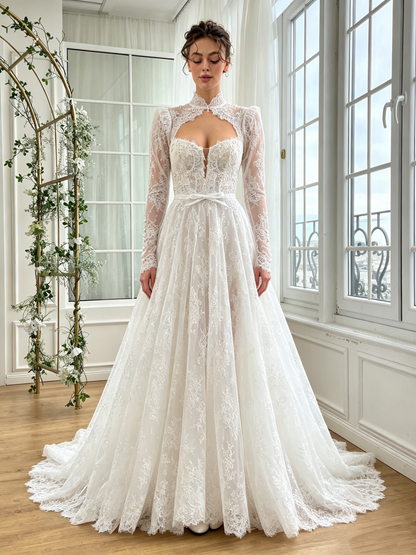 Vintage High Neck Floral Lace Long Sleeve A-Line Wedding TP5914