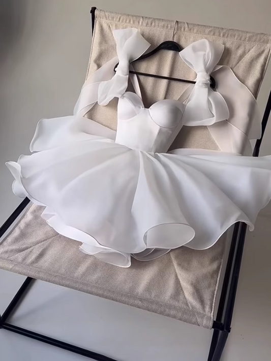 Cute Fashion White Bow Design A-line Tulle Party Dresses Homecoming Dresses, TP3841