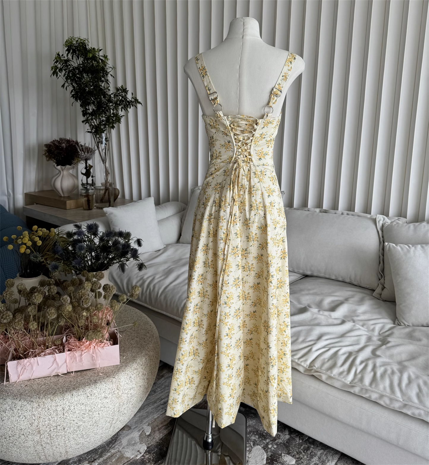 Simple Floral Spaghetti Strap Design A-line Split Women Dress TP3874
