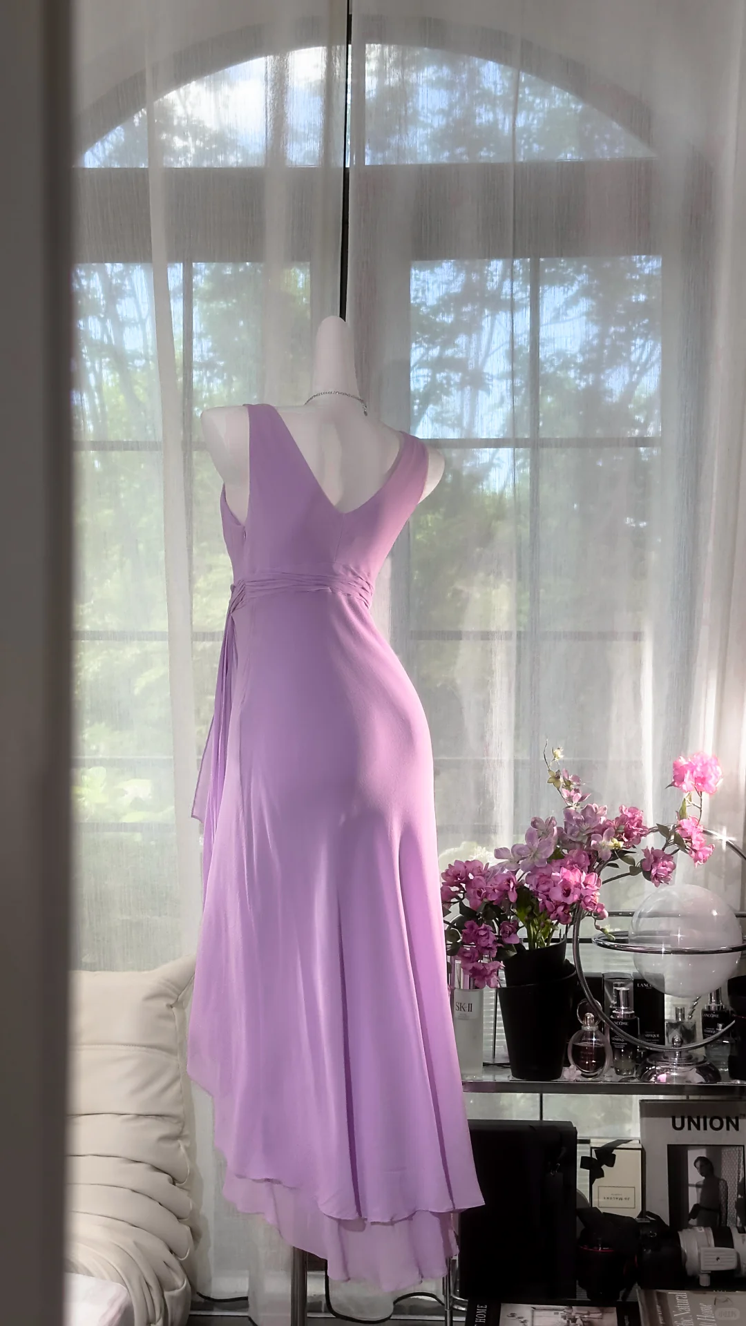 Vintage-Inspired Lilac V-neck Prom Dress Sheath Chiffon Evening Gown TP5138