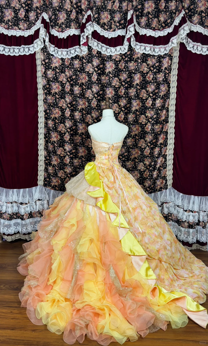 Gorgeous Floral Sweet 16 Quinceanera Strapless A-Line Floor-length Prom Dress Birthday Dress Evening Dress Ball Gown TP4383