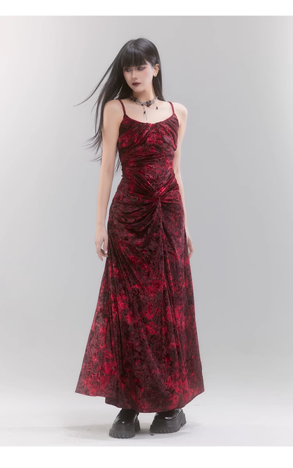 Chic New Design Red Velvet Women Spaghetti Strap Dress TP2945