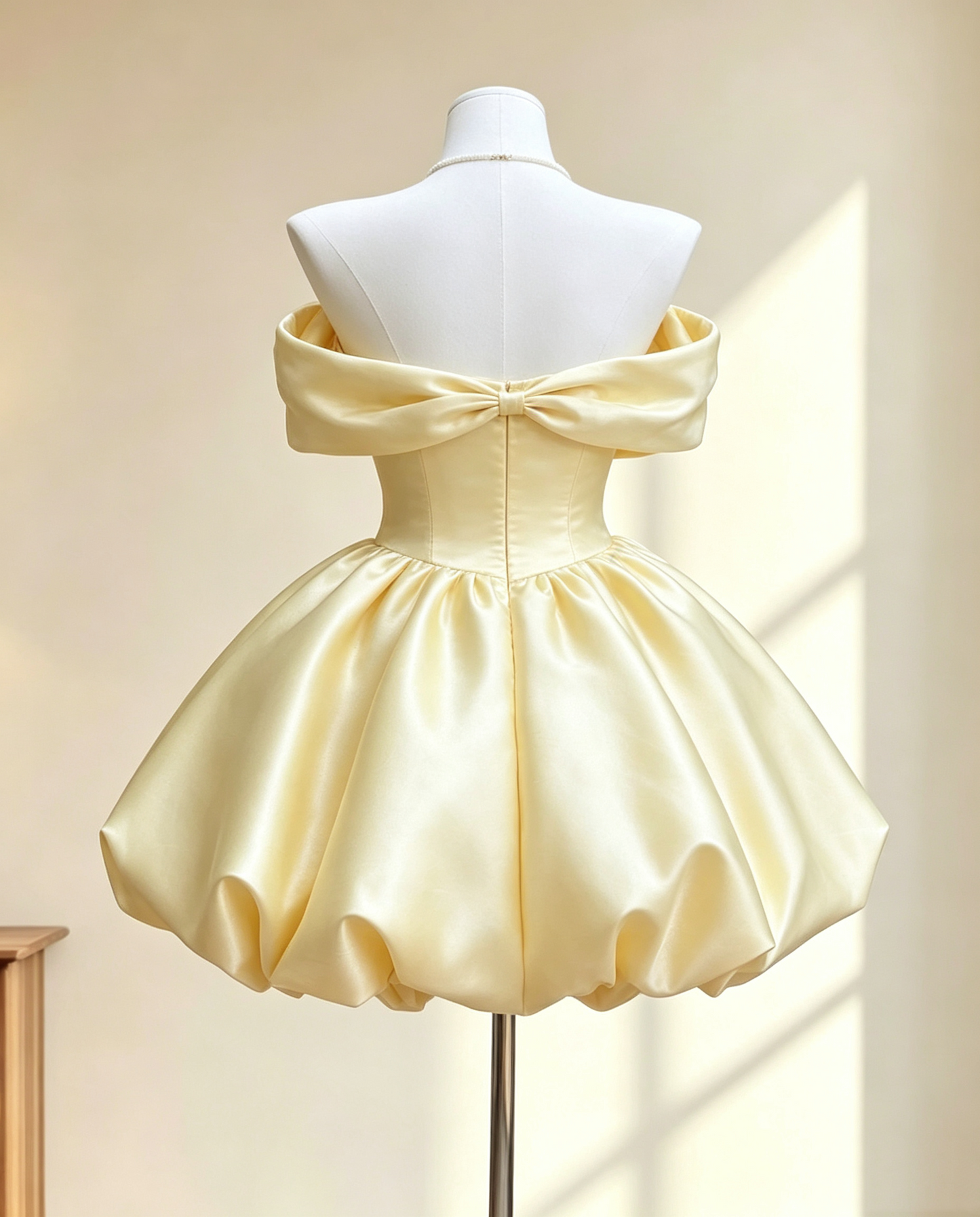Vintage Yellow Satin Off-the-Shoulder Puffy Bubble A-Line Homecoming Dress TP6065