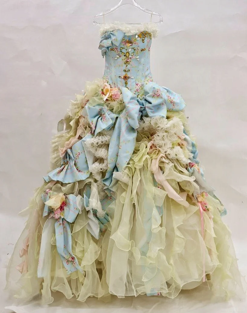 Glamorous Ruffled Strapless Floral 3D Bow Tulle Sweet 15 Quinceanera Ball Gown TP5498