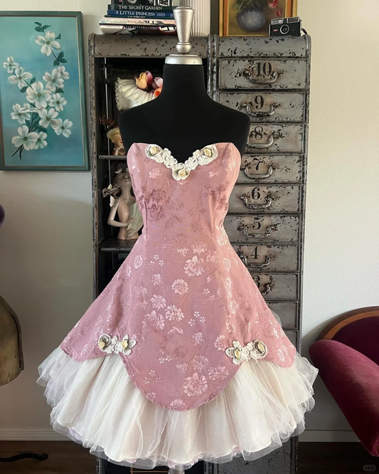 New Simple Pink Sweetheart Applique A-line Satin Short Homecoming Dresses TP3923