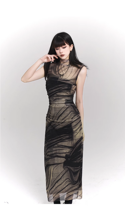 New Simple High Neck & Low Neckline Design Sleeveless Tank Top Dress TP2916