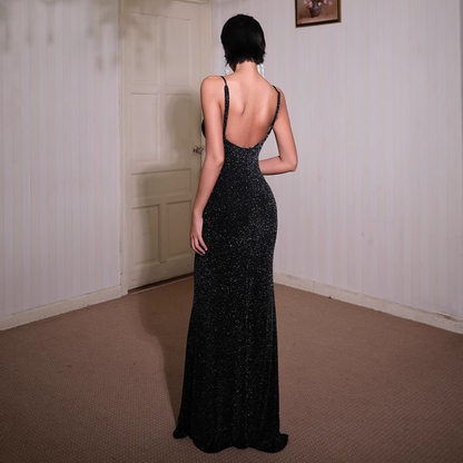 New Elegant Black Lace Spaghetti Strap Dress Sexy Evening Dress TP2877