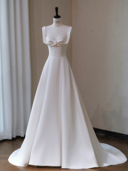 Gorgeous White Sweetheart A-Line Satin Long Wedding Dress TP5038