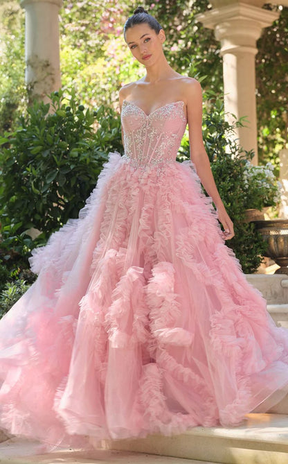 Glamorous Strapless Corset Ruffled Tulle Quinceanera Ball Gown TP5801