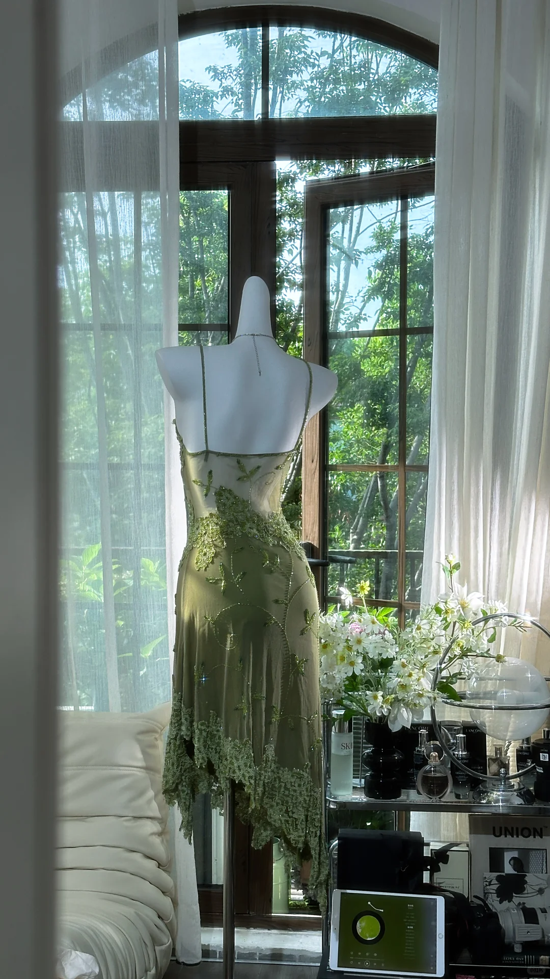 Retro Green Sequin Spaghetti Strap Romantic Sparkling  Chiffon Evening Dress Prom Dresses TP3959