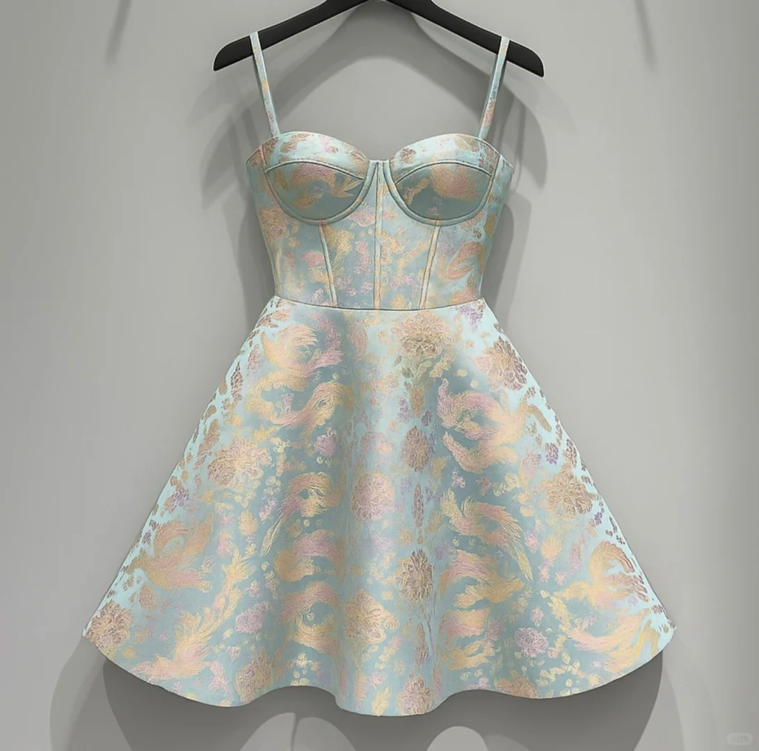 Cute Floral Sweetheart Spaghetti Strap Design Satin Party Dress Homecoming Dress TP4240