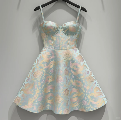 Cute Floral Sweetheart Spaghetti Strap Design Satin Party Dress Homecoming Dress TP4240