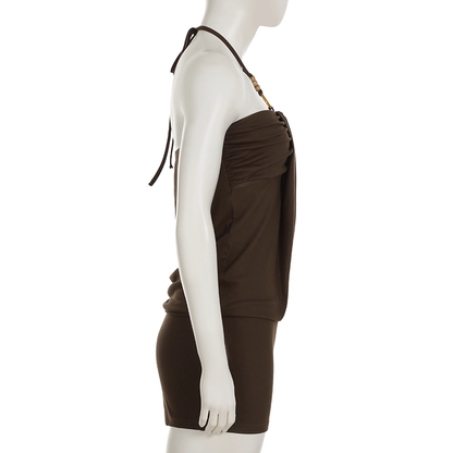 Cute Brown Halter-neck Sheath Short Summer Dresses Party Dress Homecoming Dress TP4343
