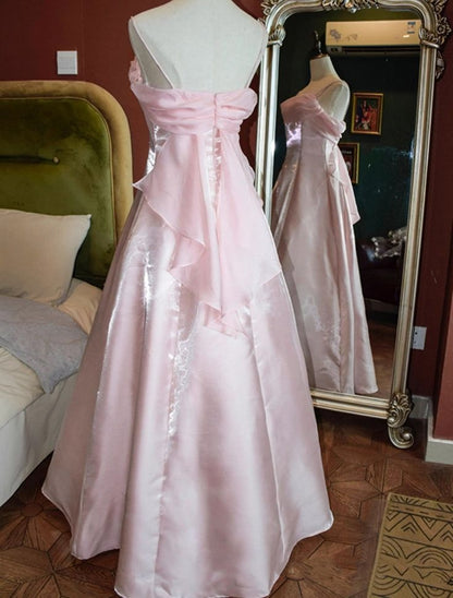 Vintage Satin A-Line Prom Dress Spaghetti Straps Evening Gown TP5803