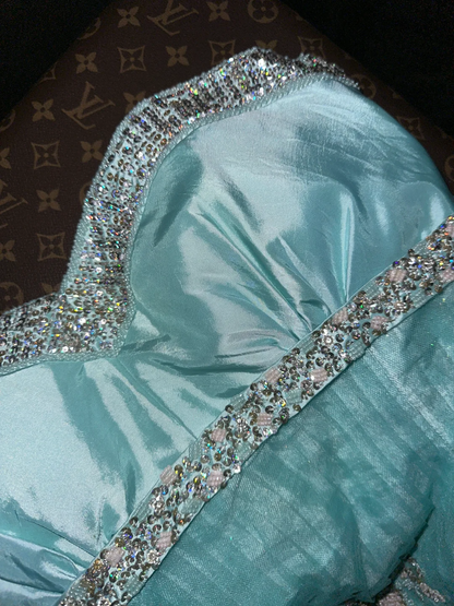 Enchanting Turquoise Sparkle Tulle Beaded Embroidery Sweetheart Strapless Formal Evening Gown TP5374