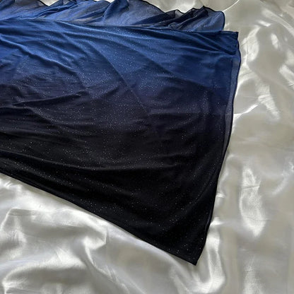 Vintage Gradient Navy Blue/Purple Exquisite Beaded Halter-neck Sheath Prom Dress Evening Dress TP4344