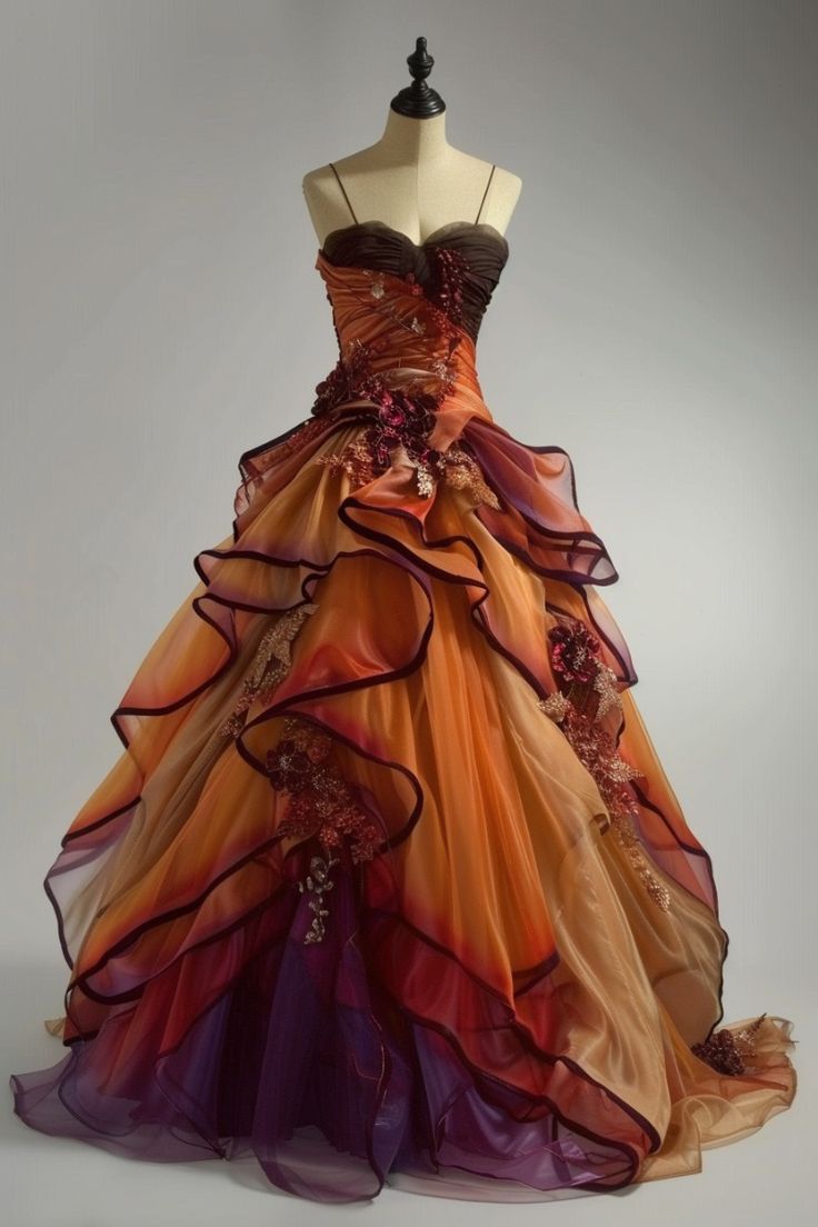 Glamorous 3D Floral Applique Chiffon Spaghetti Strap Ruffled Sweet 16 Quinceanera Ball Gown TP5425