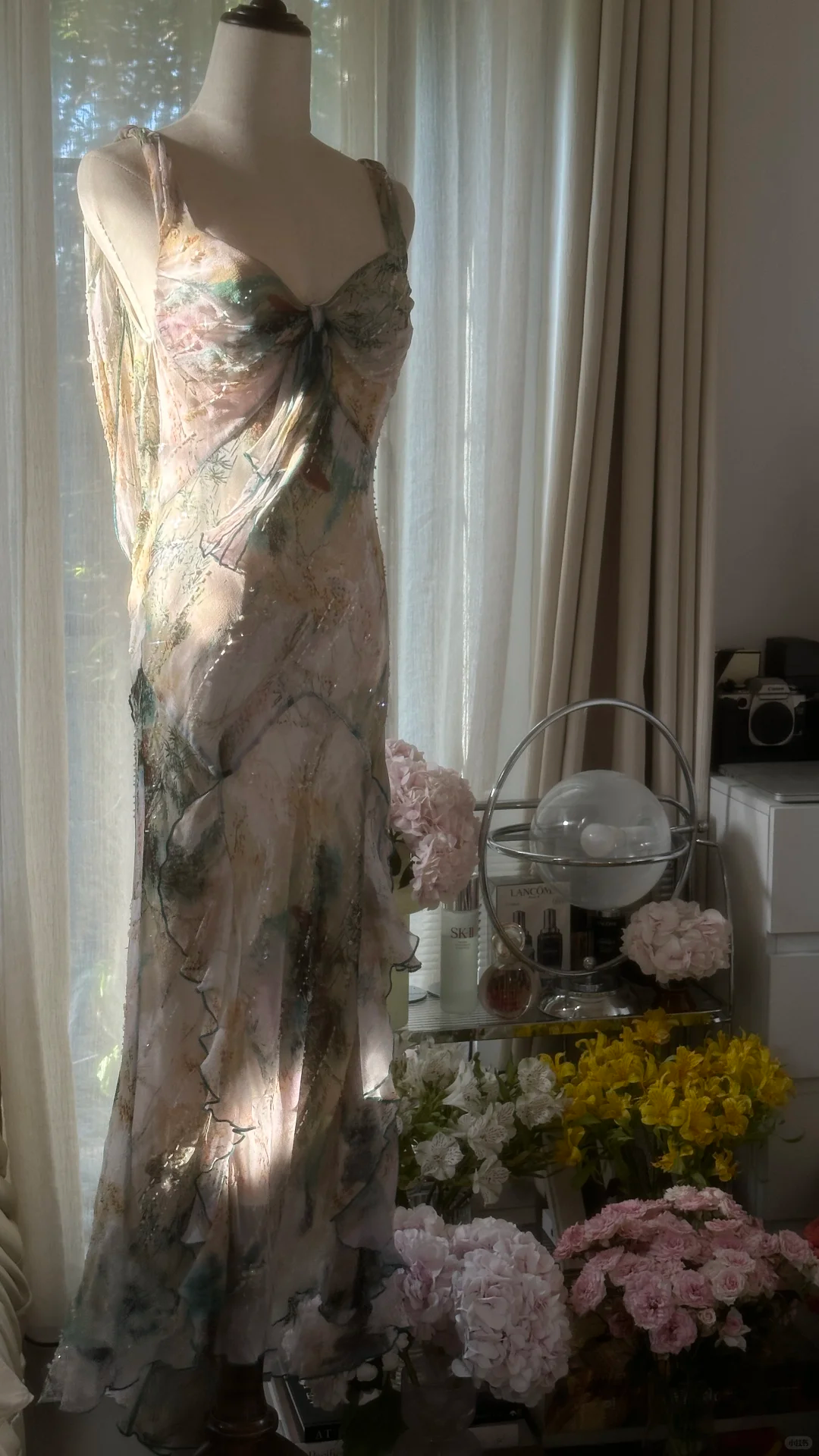 Vintage Sparkling Spaghetti Strap Backless Sweetheart Design Romantic Chiffon Evening Dress Prom Dress TP3993