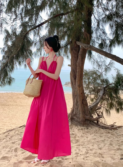New Fashion Rose Pink Sleeveless Beach Halter Dress TP2979