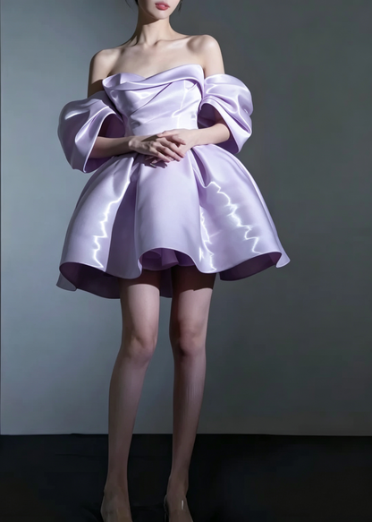 Vintage Pink Off‑the‑Shoulder Satin A‑Line Homecoming Dress TP6107