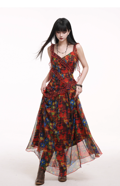 New Fashion Floral Pattern Design Spaghetti Strap Dress TP2952
